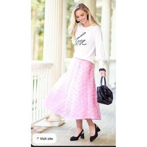 CATO 3D Rose Petal Mesh Midi Skirt Sz M Pink Elegant Fairy Goth Barbie Romantic